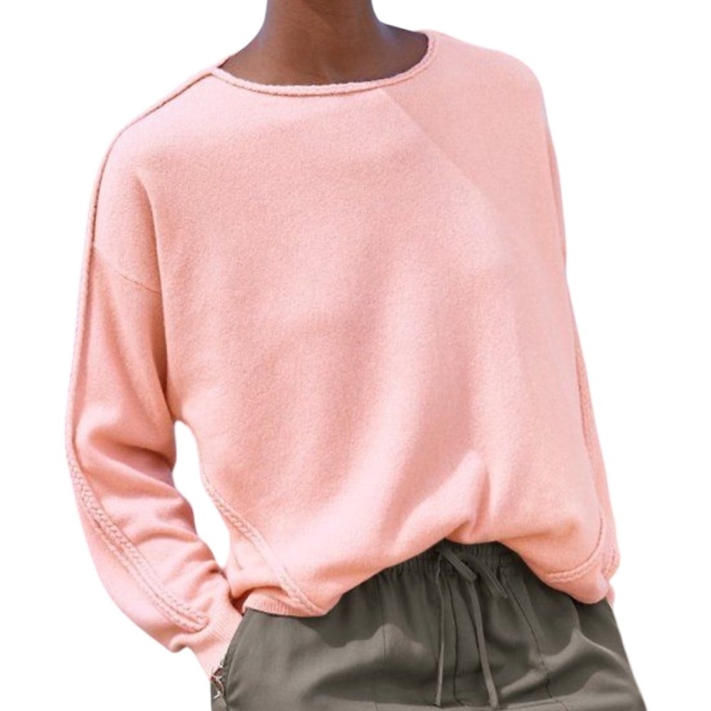 Garnet Hill 100% Cashmere Heathered Soft Dusty Rose Crew Neck Long Sleeve